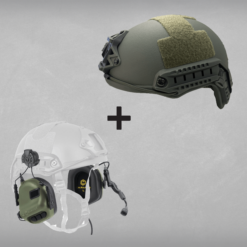 קסדת פאסט + סט אוזניות טקטיות m/l קסדות ואביזרים