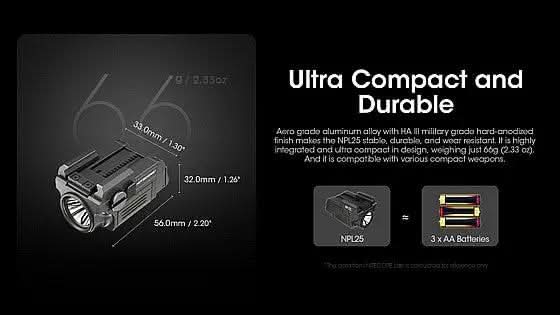 פנס טקטי לאקדח NITECORE NPL25 – 900 לומן של עוצמה ודיוק - Tactical Plus