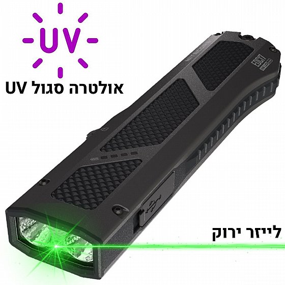 פנס יד נטען 1500 לומן EDC17 – לייזר ירוק, UV ושובר חלונות